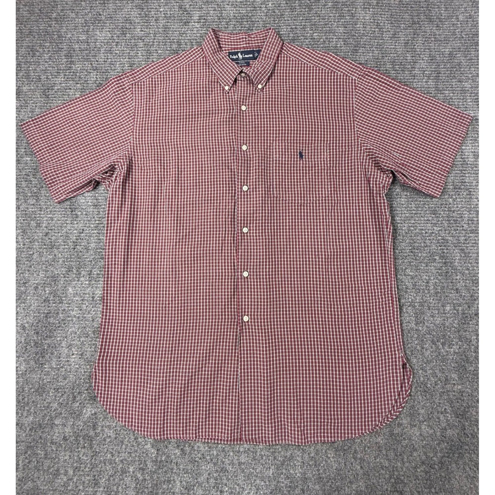 Ralph Lauren Button Down Shirt Mens L Red Check Short Sleeve Excellent McMeel